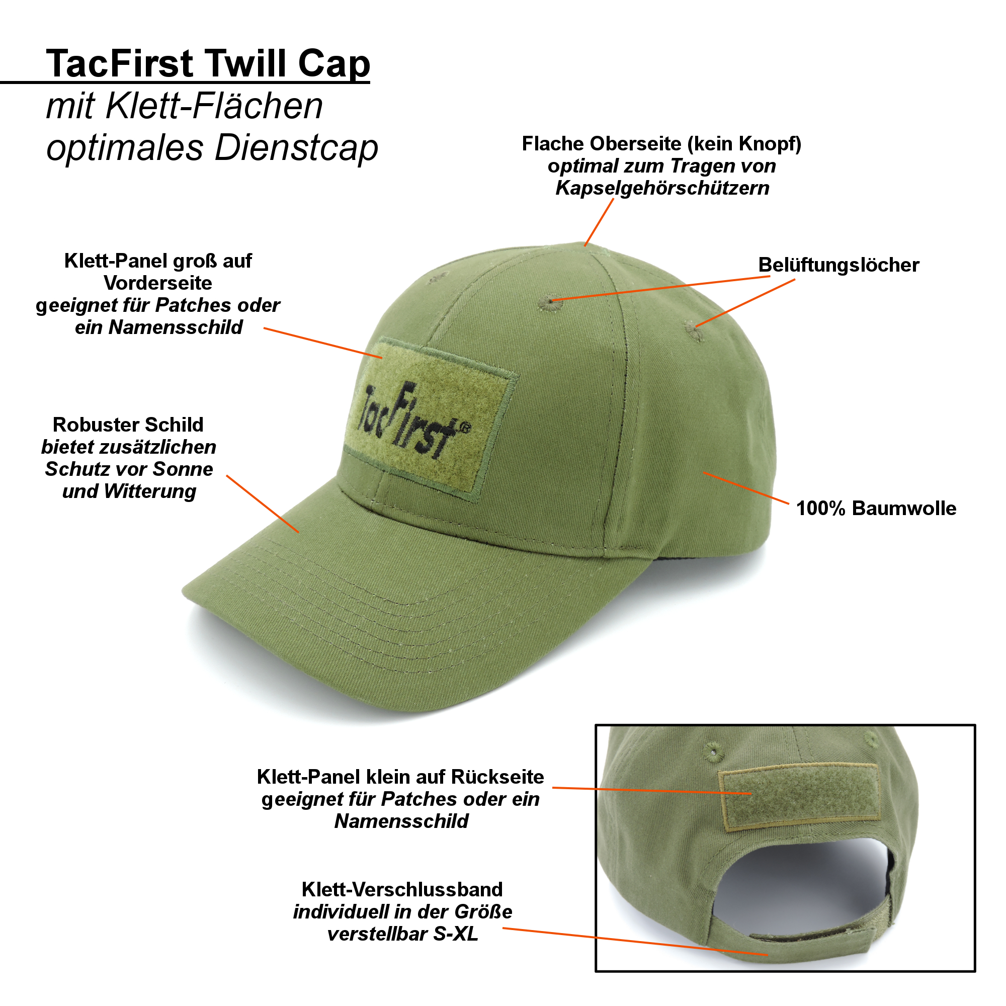 TacFirst® Dienstcap C027 100% Baumwolle Twill OLIV