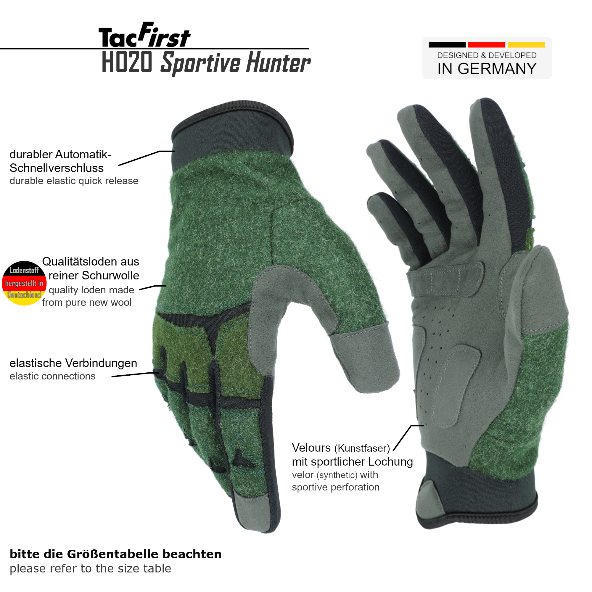 TacFirst® Sportive Hunter H020 Jagd Loden Handschuhe