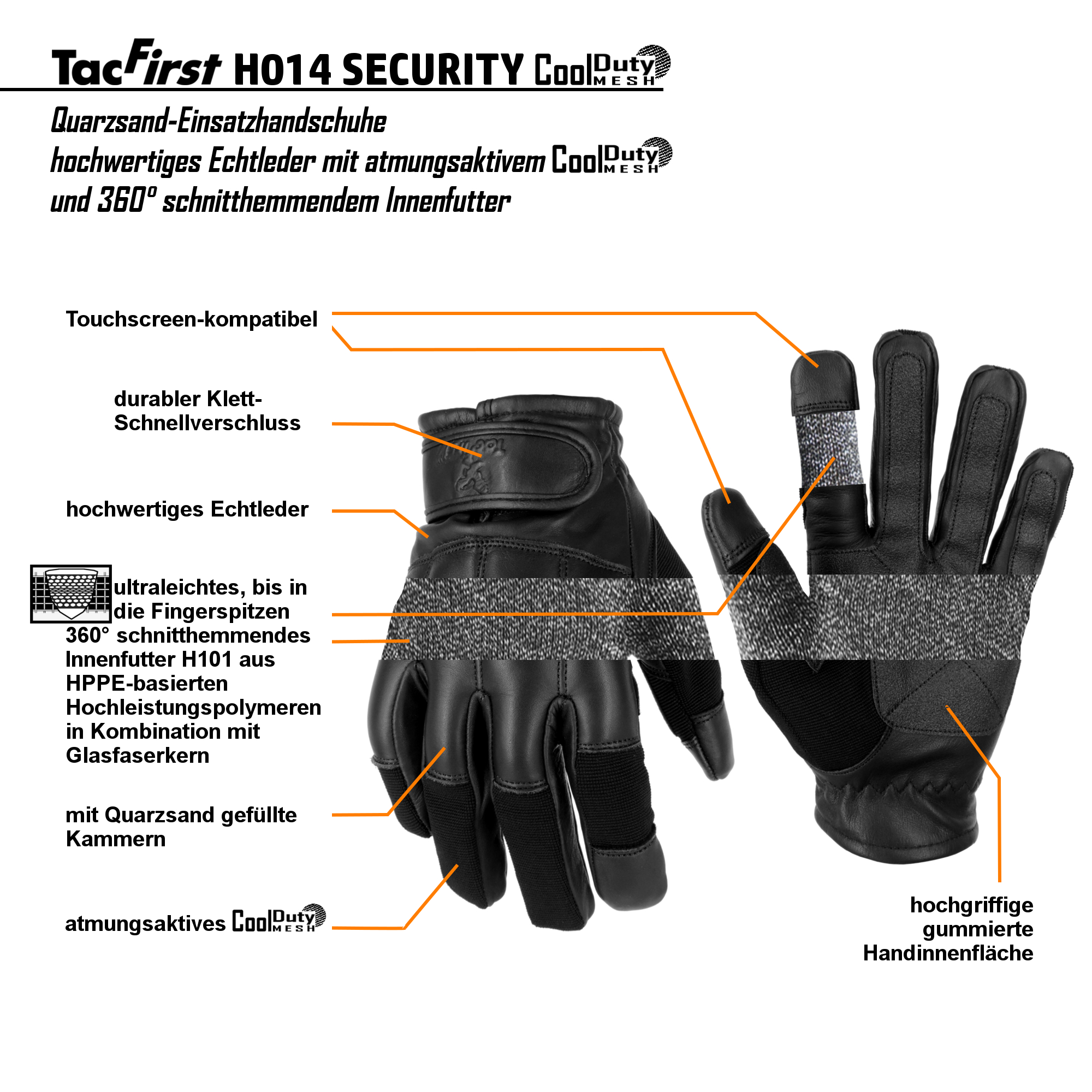 TacFirst® Einsatzhandschuhe H014 Quarzsand CoolDuty atmungsaktiv, 360° schnitthemmend