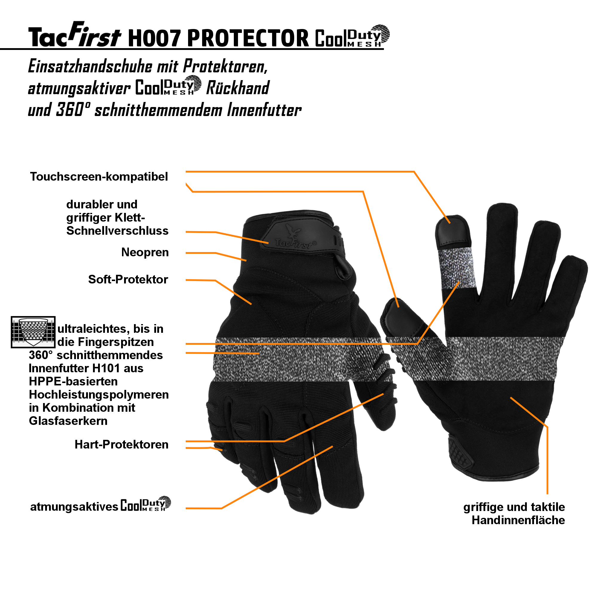 TacFirst® PROTECTOR Einsatzhandschuhe CoolDuty H007 360° schnitthemmend *AUSLAUFMODELL*